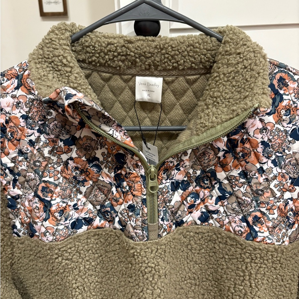 Vera Bradley Floral and Olive Sherpa Pullover